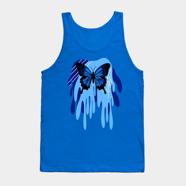 Blue Swallowtail Butterfly with Abstract Dripping Blue Background Pattern, Made by EndlessEmporium Tank Top by EndlessEmporium